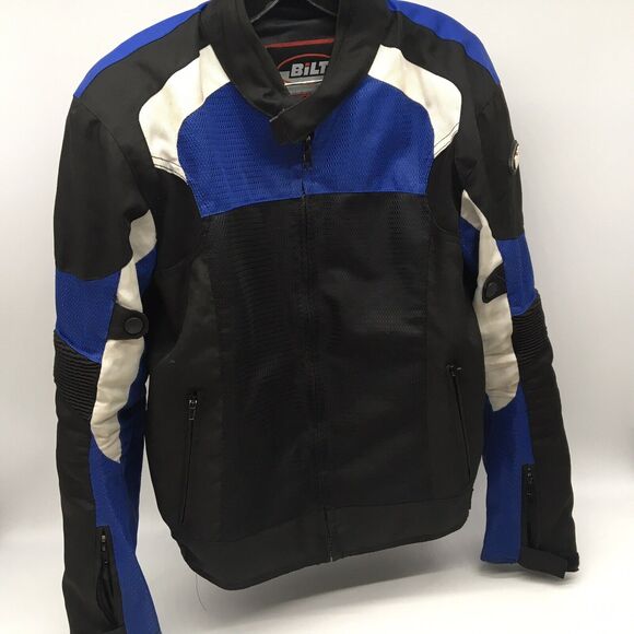 Bilt BLM 1 Motorcycle Jacket Siz M  Black White Blue  Mesh Padded Motocross Dirt - Picture 1 of 9